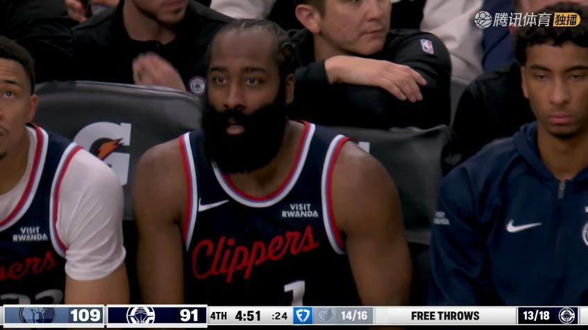 快船惨败！哈登13+3+6，赛后小卡走入场内，和灰熊球员击掌致意