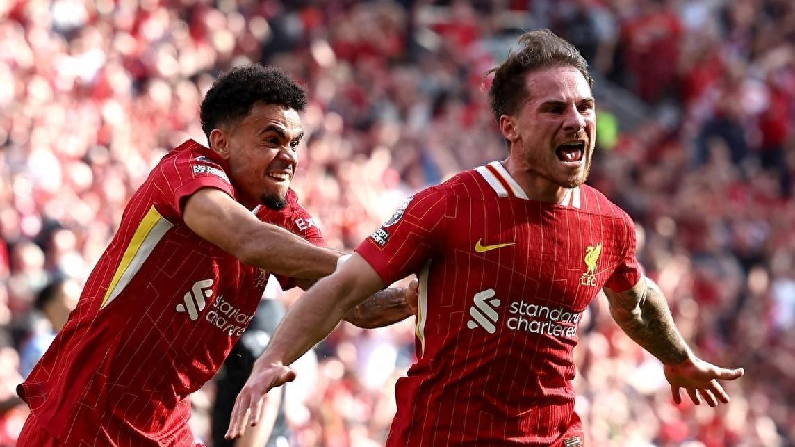 利物浦5-1，结束5年等待，提前4轮夺英超冠军，麦卡利斯特飙世界波