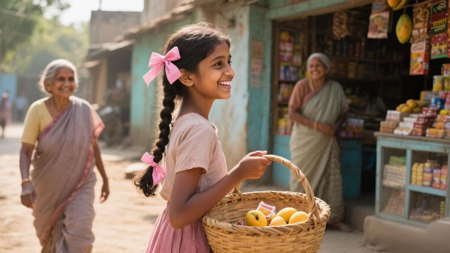 买糖路上的蝴蝶结，掉在了屋顶下的泥里