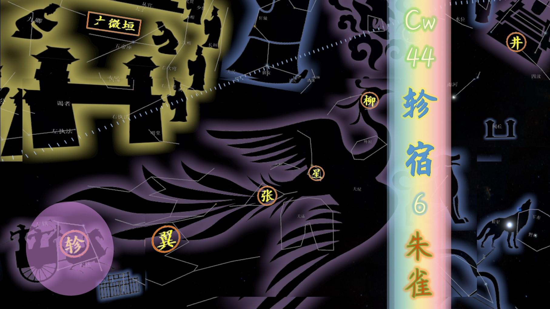 轸宿8星区：左辖1、右辖1，军门2、土司空4，青丘7、器府32星【南宫朱雀七宿】