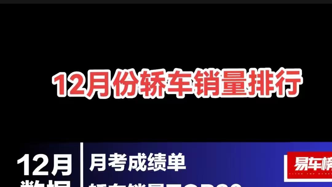 12月轿车销量TOP20：比亚迪狂揽5席，大众跌落神坛，小米SU7成最大黑马？