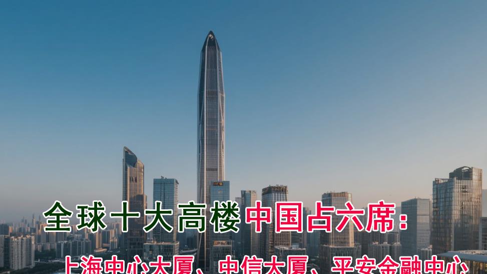 全球十大摩天大楼、中国占六席：中信大厦、上海中心大厦、平安金融中心