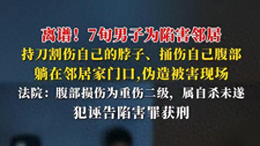 大爷为陷害邻居，用刀将自己捅伤成重伤，不堪心理负担自已承认了