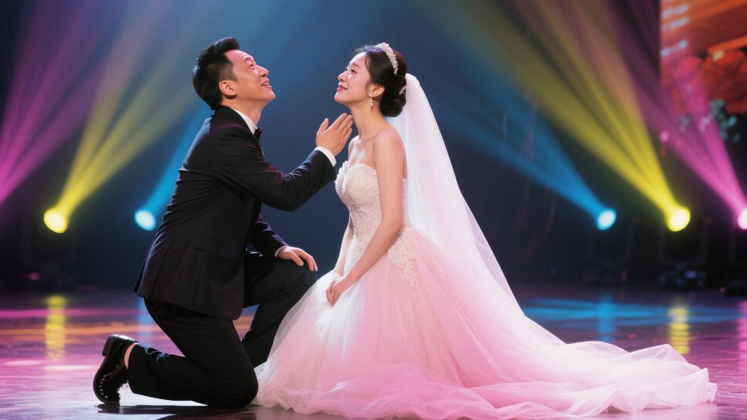 小沈阳演唱会单膝下跪回应穿婚纱女粉，场面感人