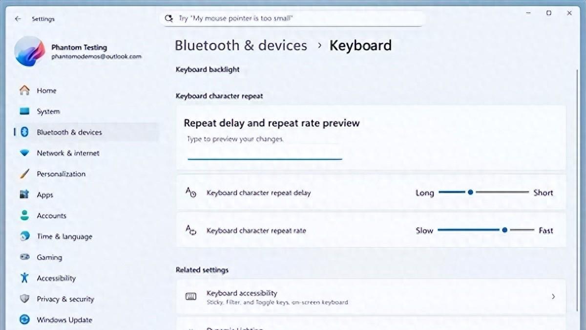 控制面板继续瘦身！Windows 11新增键盘设置