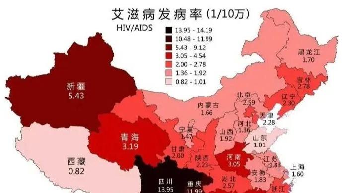 全国艾滋病毒感染者高发省份人数排名