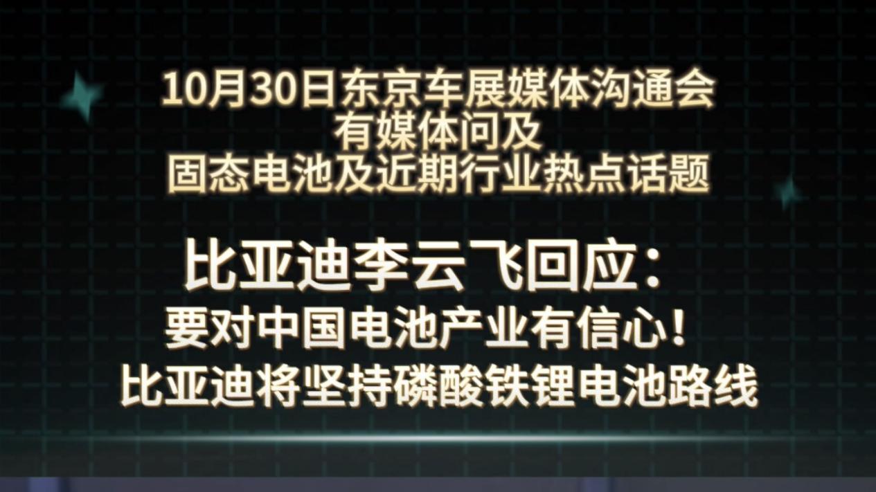 李云飞：比亚迪将坚持磷酸铁锂电池路线
