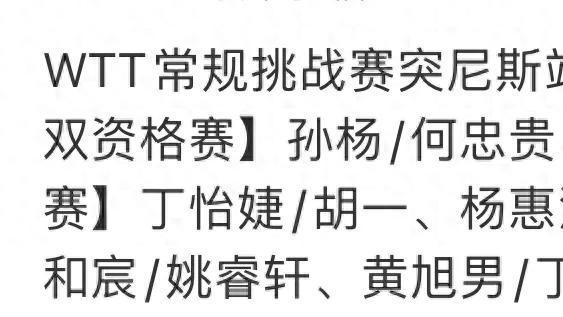 WTT常规挑战赛突尼斯站 中国队双打参赛名单