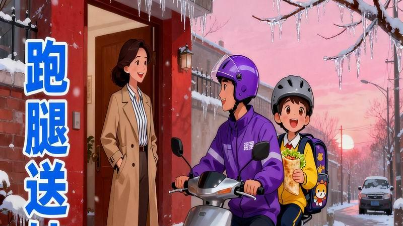 一次跑腿送娃，成就娃、骑手、妈妈！这共赢太绝