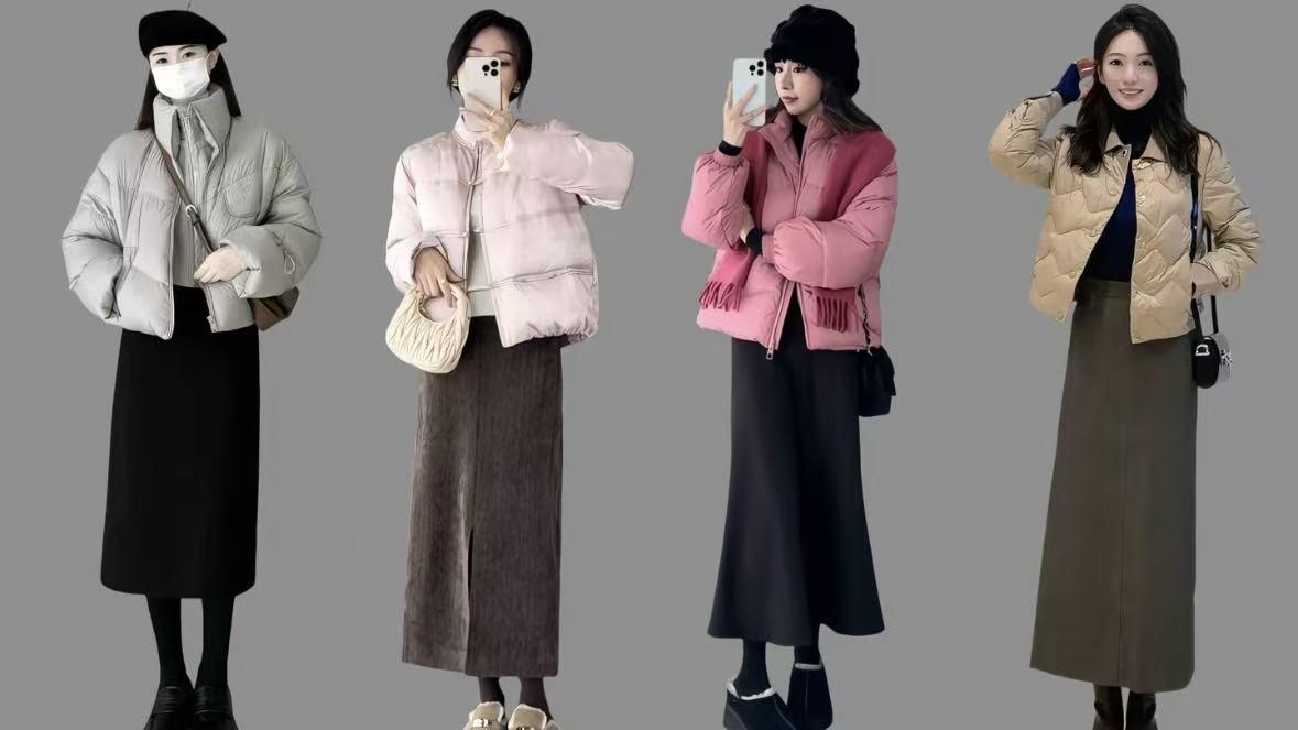 时髦的短款短裙冬服穿搭～