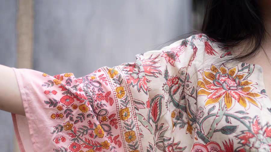 现｛ 神秘小姐の半闲居 ｝印度棉ANOKHI 手工拓印舒适袍子