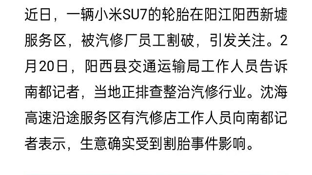 阳江汽修行业整治行动：补胎收费100元，网友评论热议