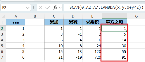 累计计算，列出每一步计算结果的 Excel 公式
