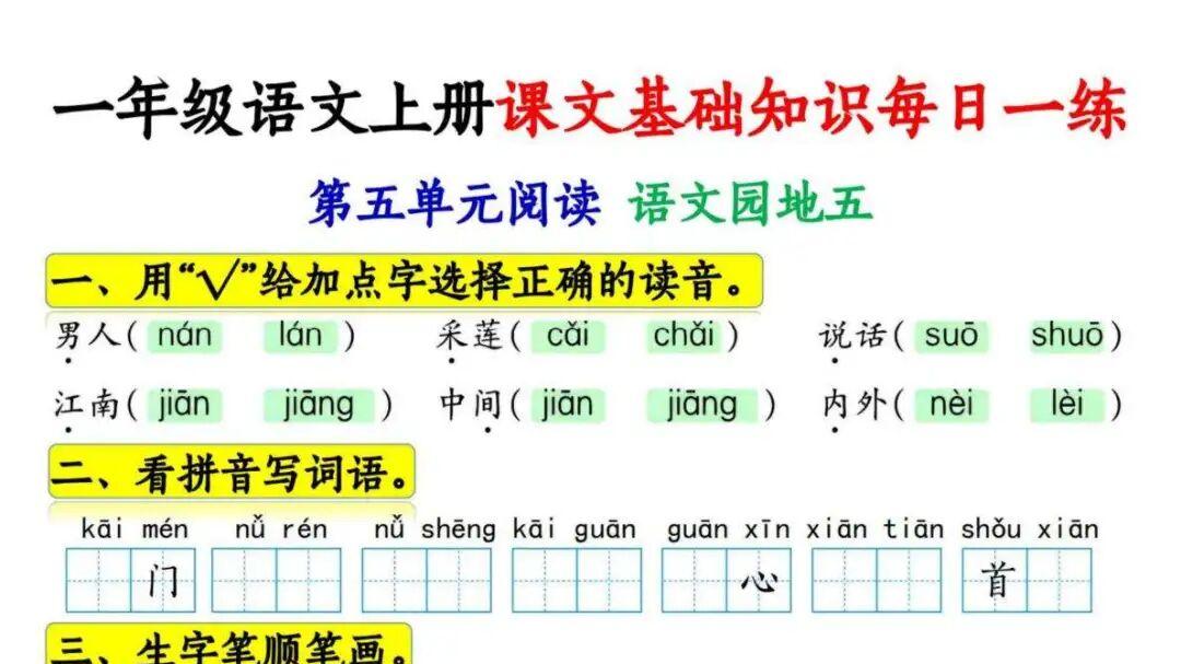 一年级上册语文课文基础知识每日一练（5-8单元）1019-2