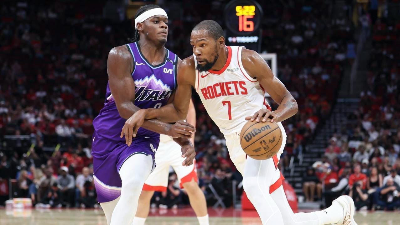 NBA季前赛！杜兰特20分，申京13+13火箭大胜爵士，阿门拿下19分