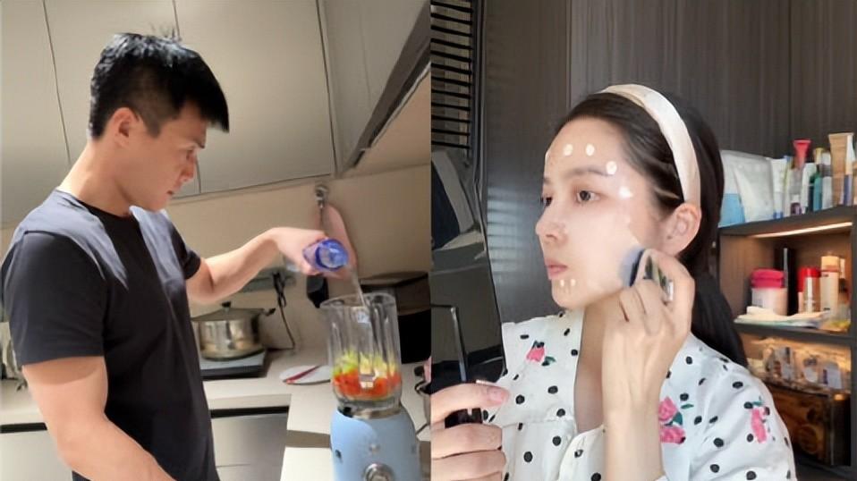 王灿晒一家三口逛超市！老公大清早榨蔬菜汁等化妆，全程负责美丽
