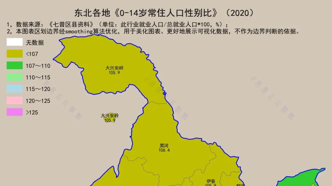 东北少年人口性别比：除朝阳外，均在110以下