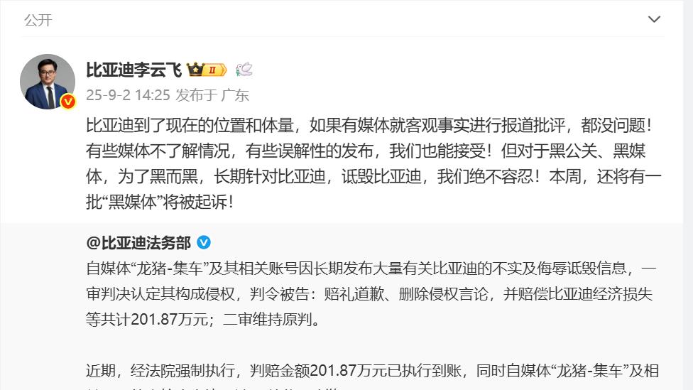比亚迪二审胜诉，强制执行判赔金额，维护品牌形象与市场健康