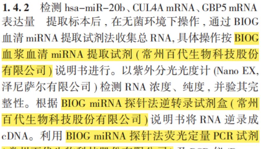 BIOG miRNA探针法荧光定量PCR试剂成功检测肺结核组患者血清中miRNA表达