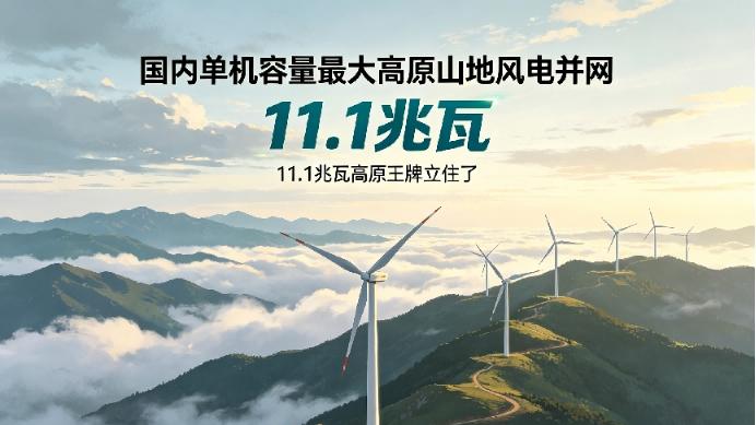 国内单机容量最大高原山地风电并网，11.1兆瓦高原王牌立住了