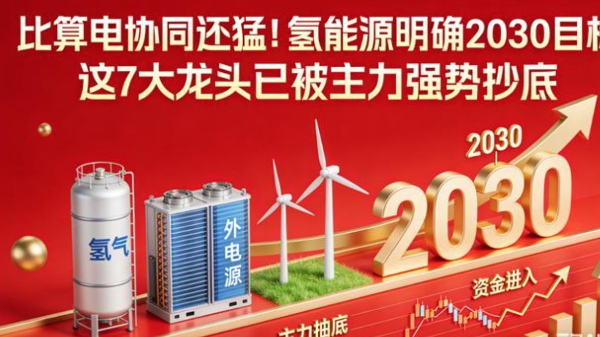 比算电协同还猛！氢能源明确2030目标   7大龙头被主力强势抄底