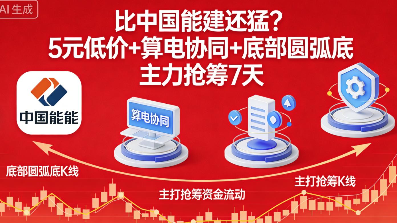 比中国能建还猛？5元低价+算电协同+底部圆弧底  主力连抢筹7天