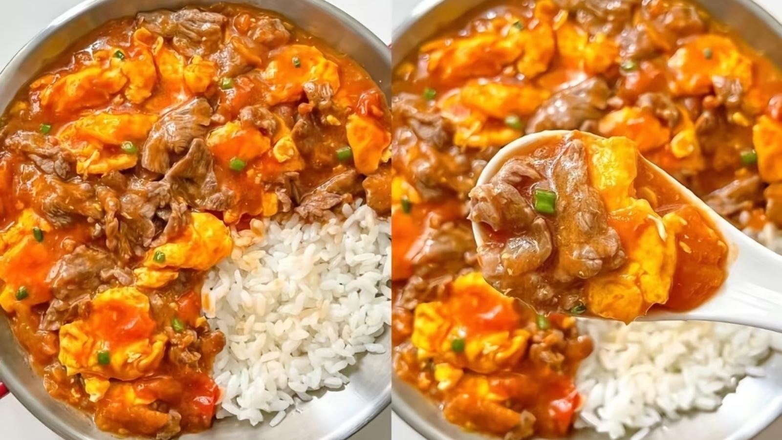 番茄滑蛋牛肉饭！这口嫩滑酸甜，直接香迷糊了！