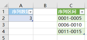 每 5 个数合成一个区间，数字前面以 0 补位