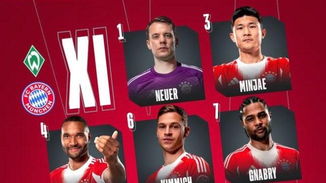 金珉载回归！时隔三场首发！拜仁对阵不莱梅的比赛阵容！