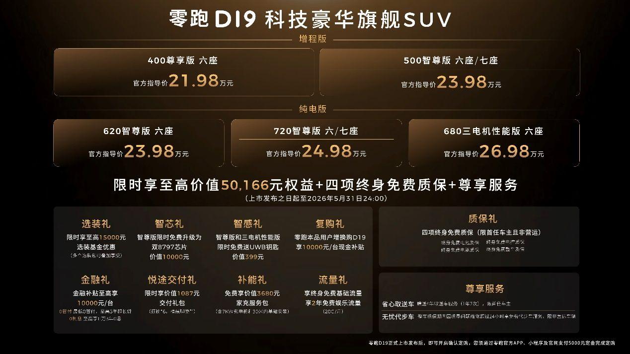 纯电和增程双动力，零跑D19上市，21.98万起售