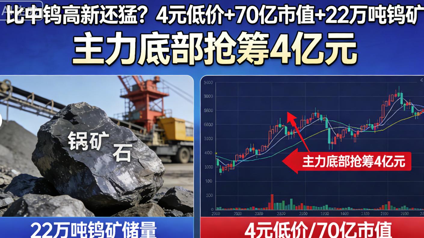 比中钨高新猛？4元低价+70亿市值+22万吨钨矿 主力已抢筹4亿元