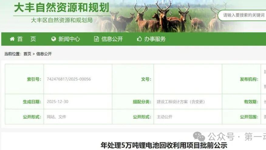 江苏盐城5万吨锂电池回收利用项目落地