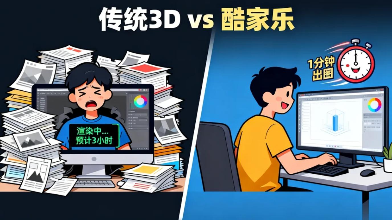 电商棚拍效率对比：传统3D软件vs酷家乐，6字优势让出图快3倍