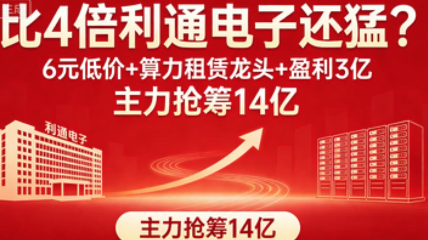 比4倍利通电子还猛？6元低价+算力龙头+盈利3亿 主力抢筹14亿