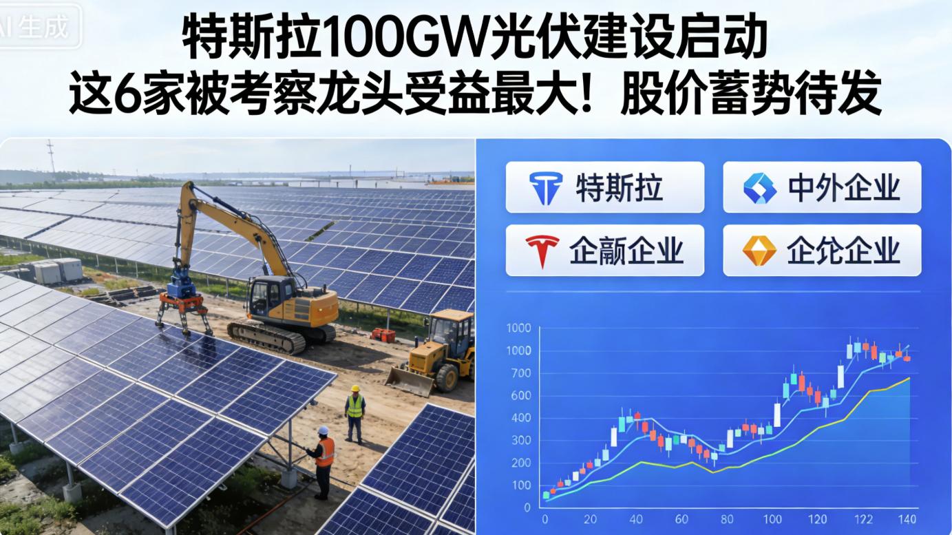 特斯拉100GW光伏建设启动 这6家被考察龙头最受益！股价蓄势待发