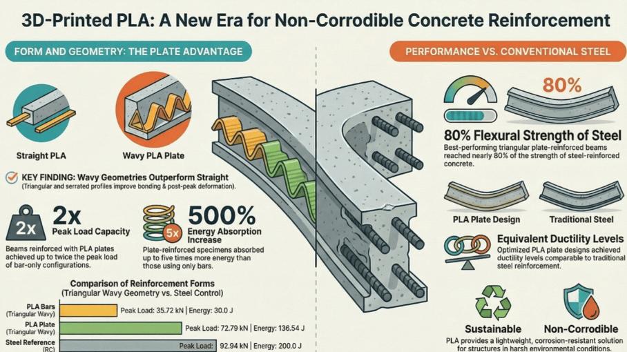 阿联酋沙迦大学：3D打印聚合物板或可替代钢筋加固混凝土