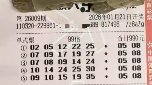 大乐透26009期晒票，单注99倍后区5+8，雪落尘寰，理性赏票运自来