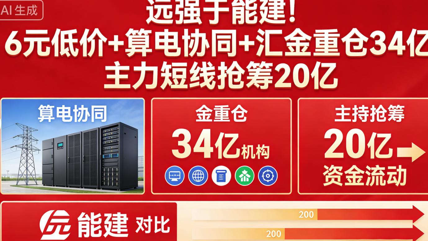 远强于能建！6元低价+算电协同+汇金重仓34亿  主力短线抢筹20亿