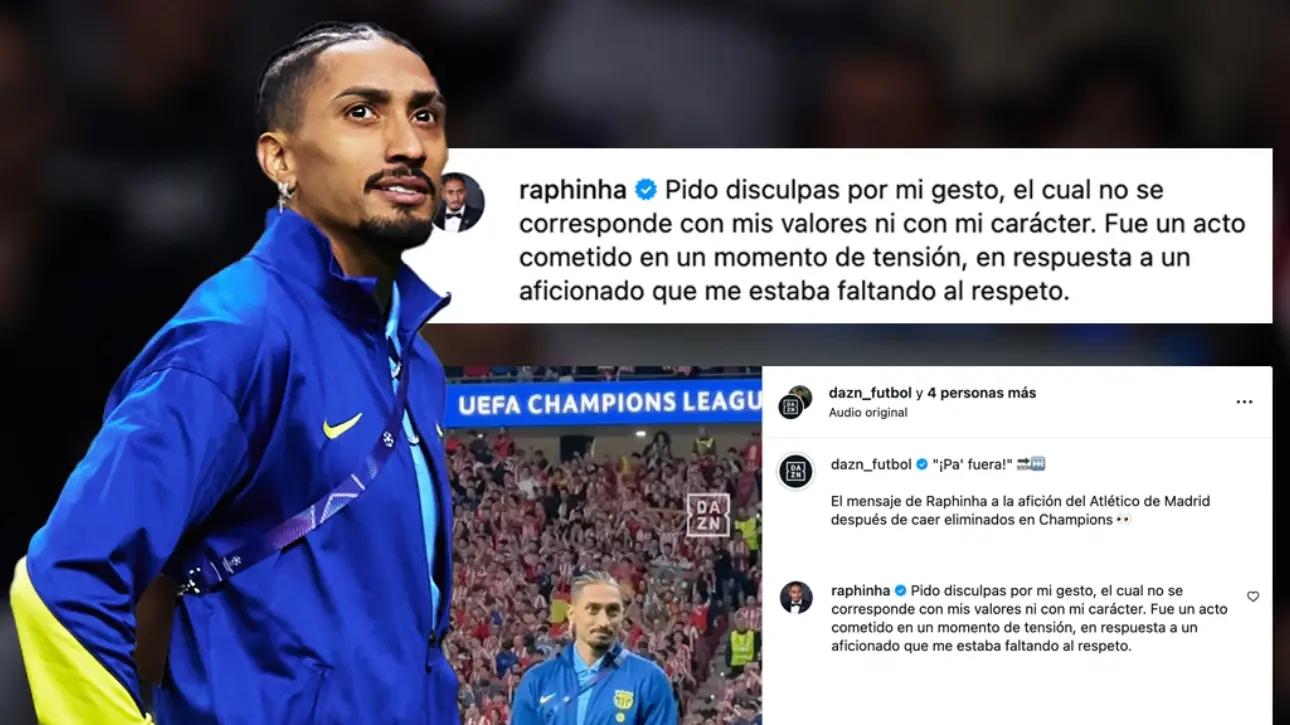 不当手势惹争议，拉菲尼亚向马竞球迷道歉