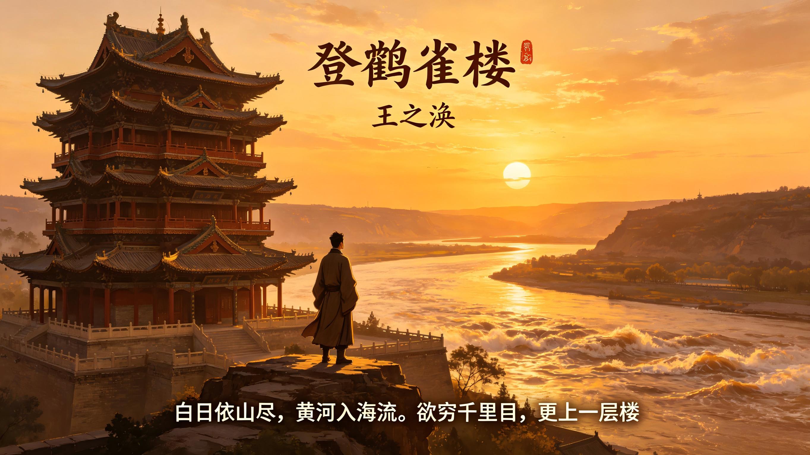 诗词鉴赏之《登鹳雀楼》：欲穷千里目，更上一层楼。反映出盛唐时期人们整体积极向上的进取精神
