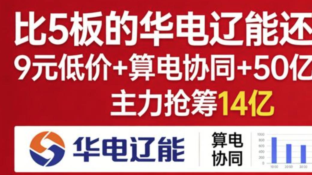 比5板的华电辽能还猛？9元低价+算电协同+50亿市值  主力抢筹14亿