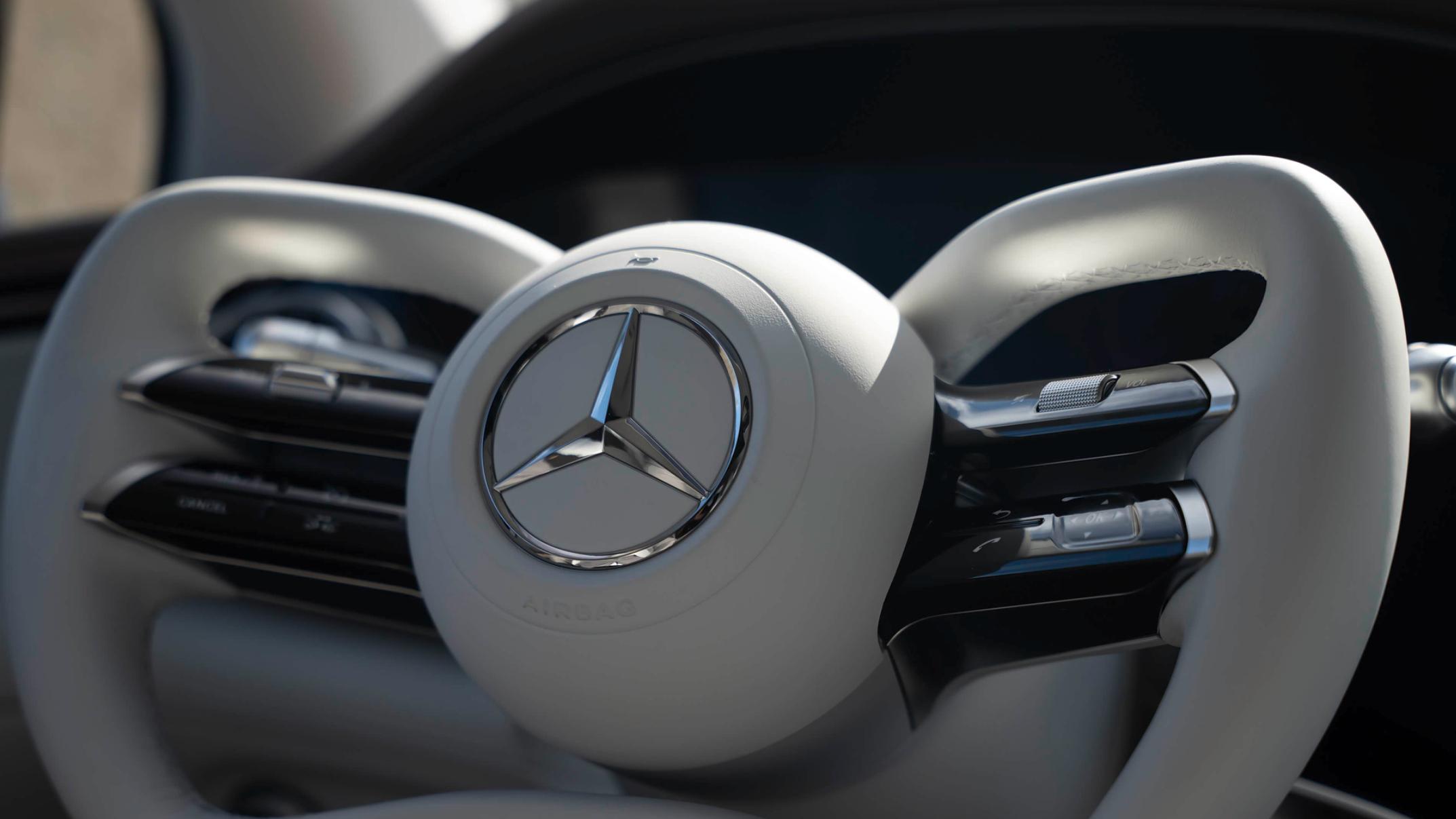 下一代奔驰EQS，全新外观设计，搭载半辐方向盘+线控转向技术