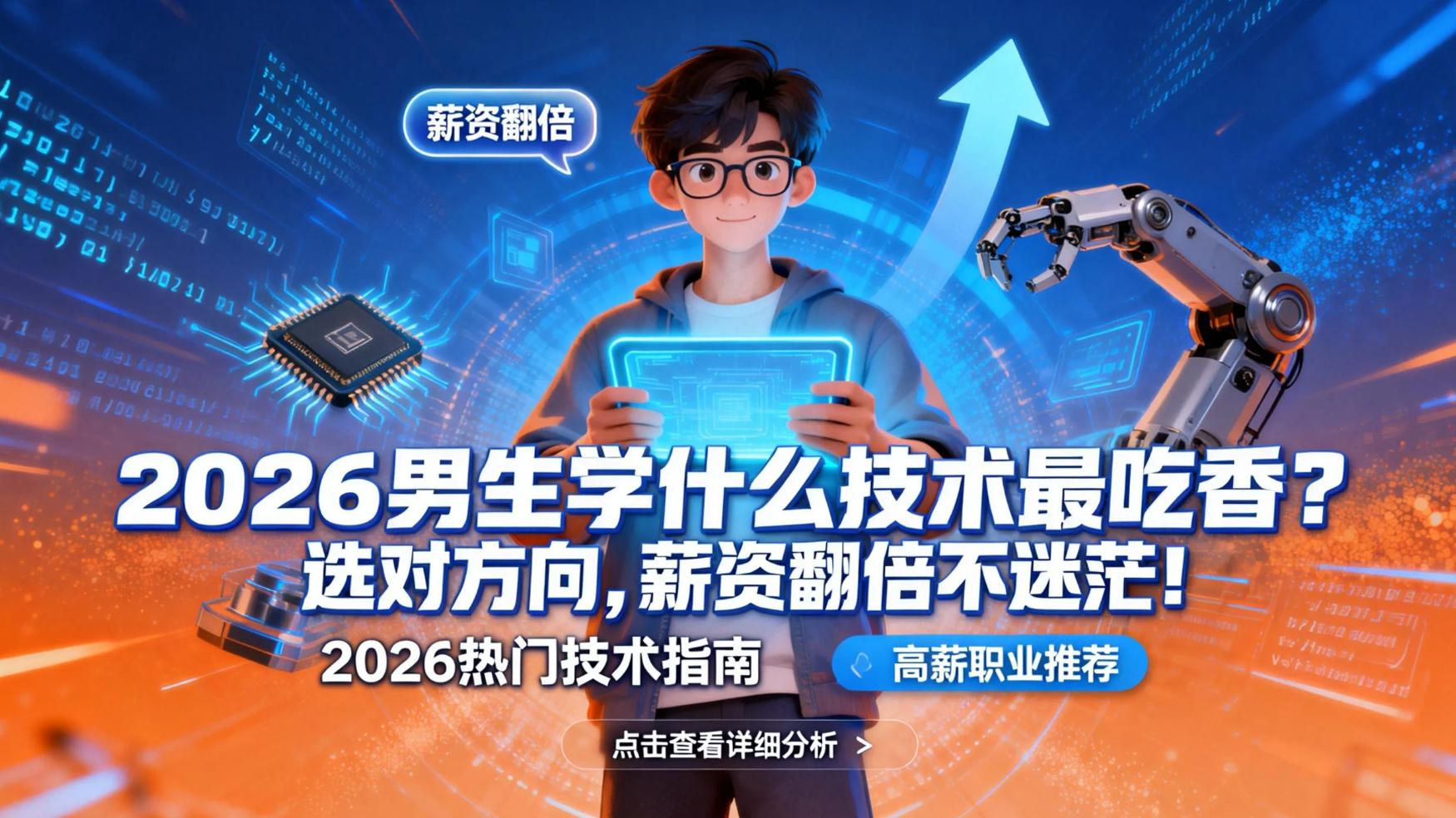 2026 男生学什么技术最吃香? 选对方向, 薪资翻倍不迷茫!