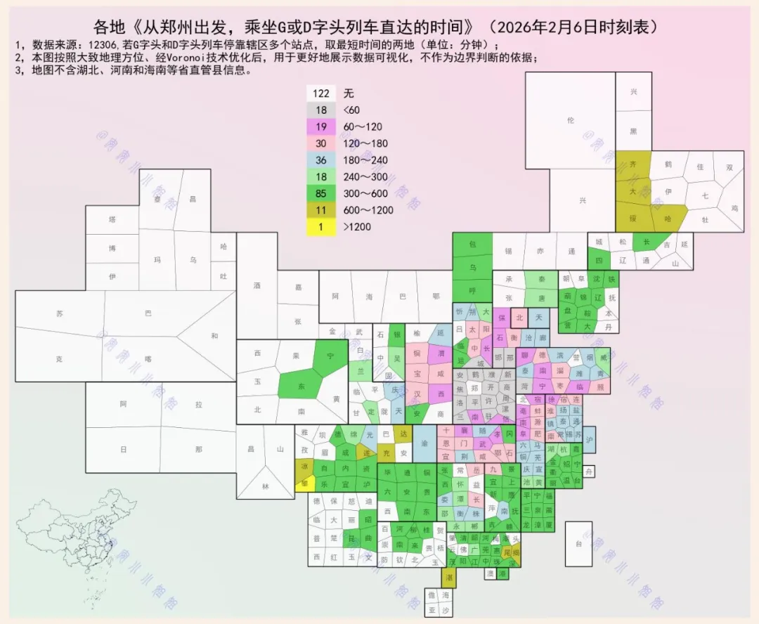 从郑州出发，乘坐G或D字头列车，直达各地需要多长时间