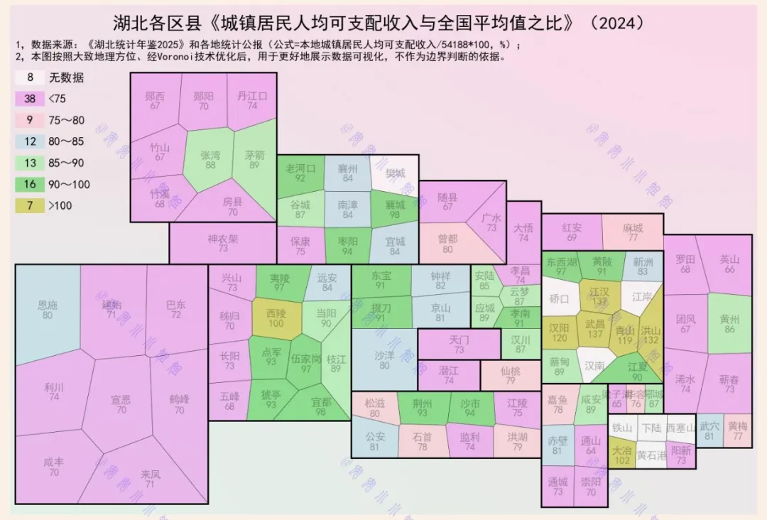 湖北区县，城镇居民人均可支配收入达到全国平均水平的有多少？