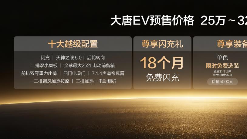 大唐25万元起预售，双航空座椅+最强闪充+3.9s加速，越级领先