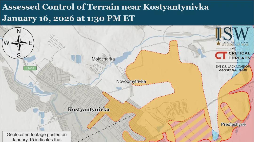 美国战争研究所最新消息，康斯坦丁诺夫卡南部水库，已完全被俄军拿下
