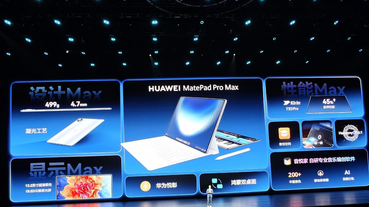 7月海外开售！华为MatePad Pro Max搭载麒麟T93 Pro与鸿蒙4.3