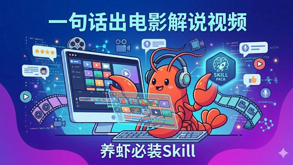 一句话出电影解说视频！小龙虾装上这个Skill后我再也没熬夜剪片