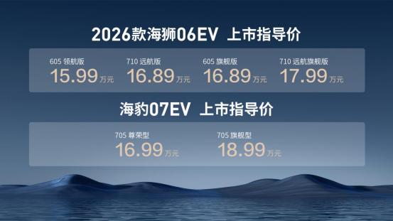 比亚迪海洋网2026款海狮06EV、海豹07EV、海豹08领跑闪充时代